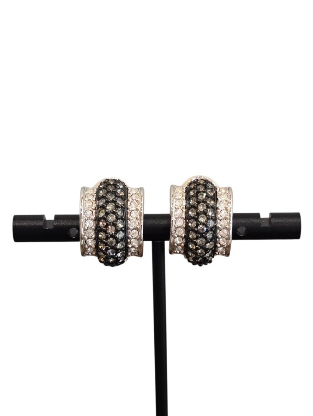 Swarovski Black Clear Crystal Huggie Clip On Earrings
